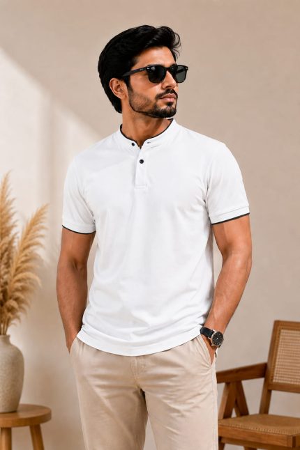 White Collar Polo Shirt - Men's Summer Smart Casual